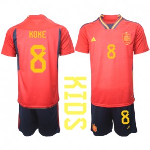 Spain Koke #8 Replica Home Stadium Kit for Kids World Cup 2022 Short Sleeve (+ pants)